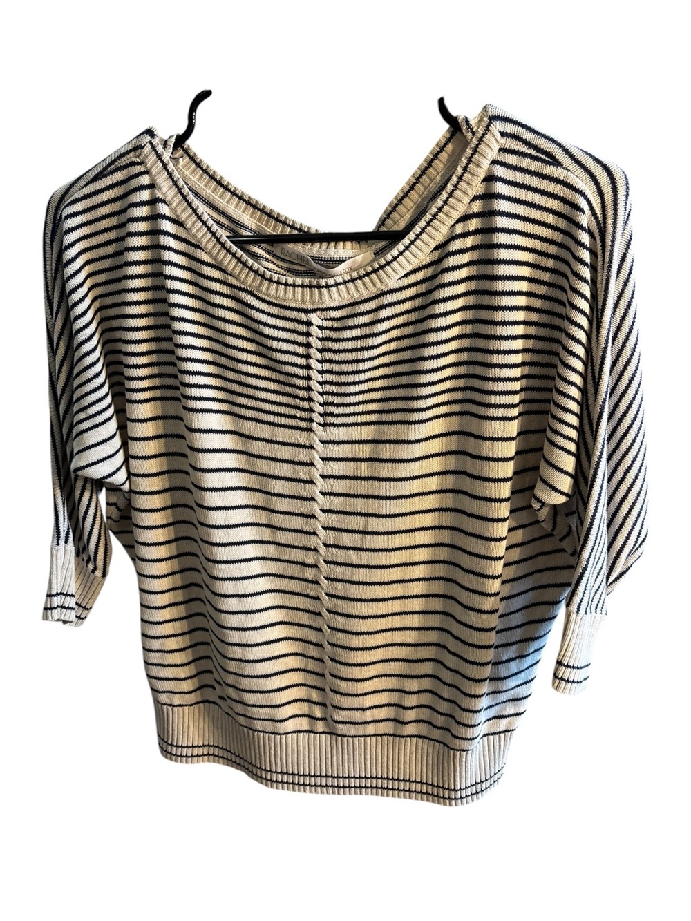RACHEL Rachel Roy Cream and Black Striped Boatneck Sweater Top